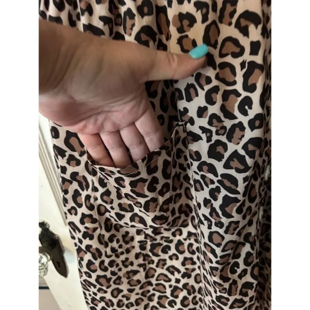 ECOWISH Animal Print Short Sleeve Button Detail Dress Women's Size Lg‎ NWT - Picture 10 of 13